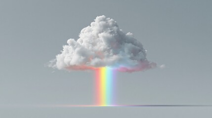 Fototapeta premium Fluffy white cloud with a vibrant rainbow shining down on a subtle light gradient background