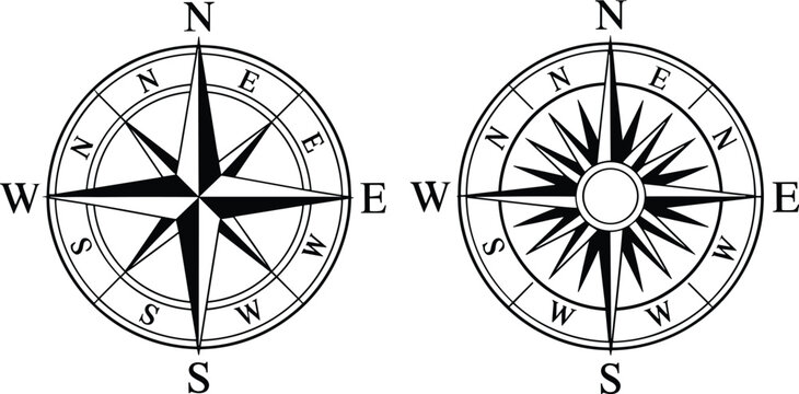 Vintage compass rose navigation symbols set, nautical direction map indicator vector illustration isolated collection design
