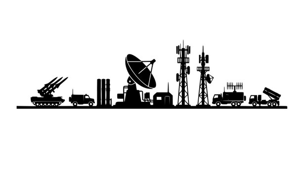 Minimal air defense missile radar silhouette flat vector illustration isolated military system icon design