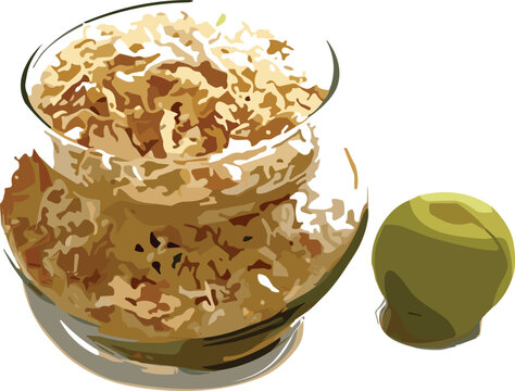 Traditional Indian Jaggery Powder Vector Illustration in Glass Bowl with Natural Sweetener Ingredient for Organic Food and Cultural Design Projects