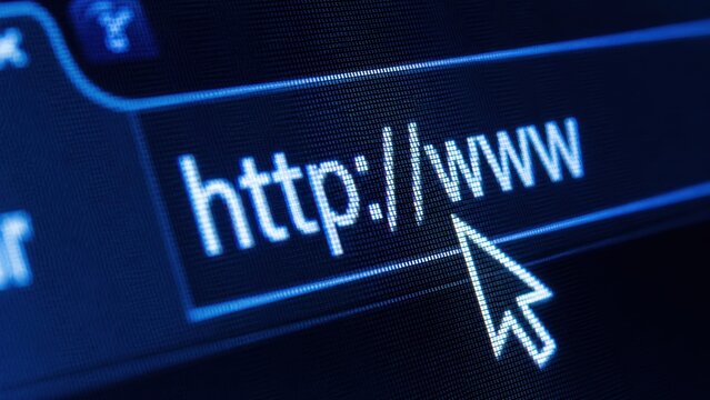 HTTP Web Address Displayed on Digital Screen With Cursor Pointer and Pixel Detail Close Up