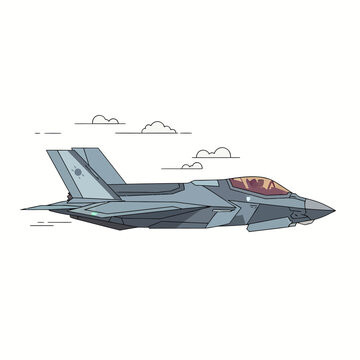 F-35 Fighter Jet Flat Vector Illustration - Minimalist Geometric Graphic Art