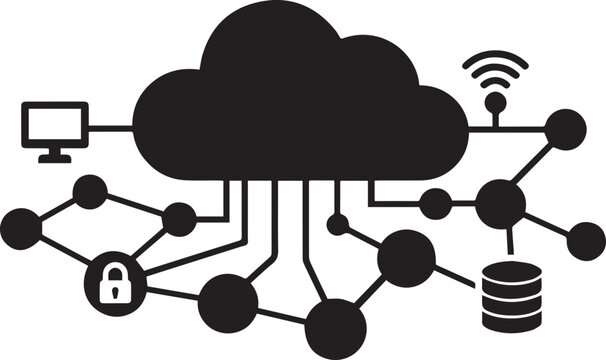 Cloud computing network diagram with server and security icon