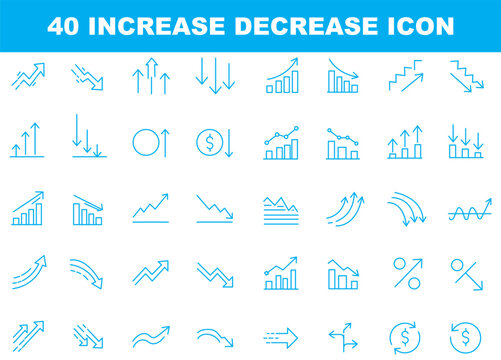 Increase and Decrease icon set. Business growth and fall graph symbol. Outline icon with Editable stroke. Vector illustration