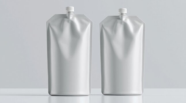 Pouch mockup of silver metallic doypack packaging container sachet flexible blank