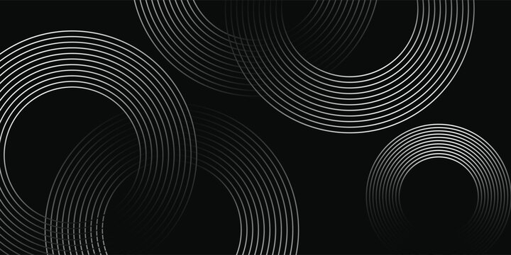 Abstract gold circle lines on dark background. Geometric stripe line art design. Modern luxury template. Suit for presentation, banner, cover, web, flyer, poster, brochure. Vector illustration