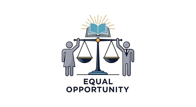 Equal opportunity concept with man and woman holding scales of justice.