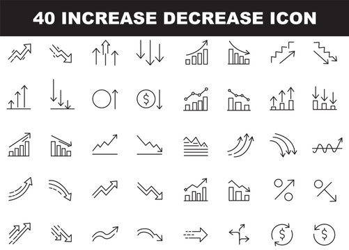 Increase and Decrease icon set. Business growth and fall graph symbol. Outline icon with Editable stroke. Vector illustration