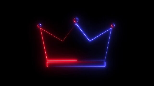 Red And Blue color crown icon animation with glowing neon lin.4k animation video.