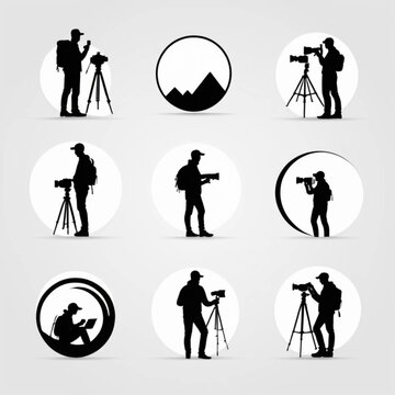 &lrm;Set of 6 modern minimalist programmer logo icons, black silhouette style, minimal detail, high contrast black on white background, vector illustration