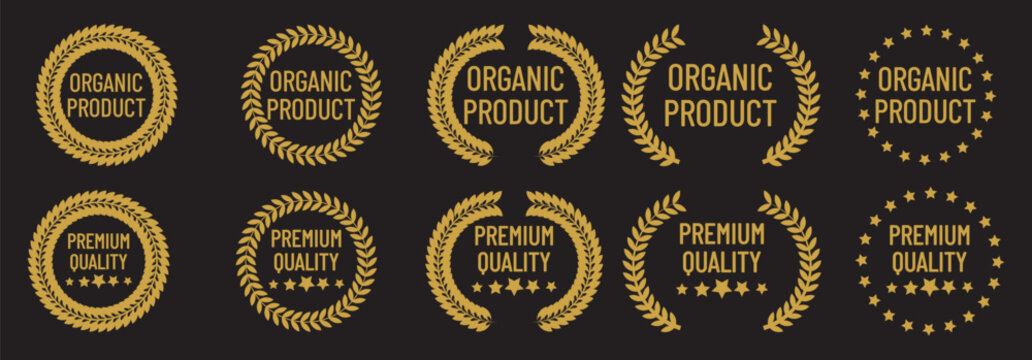 premium quality badges. Authentic Product Icons. Luxury product graphic design. grunge style vector stamps indicating organic product certification and natural origin
