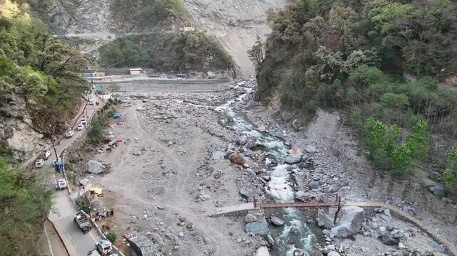 Aerial drone view of Kedarnath trek route in Uttarakhand India