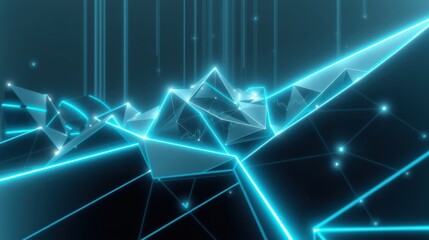 Obraz premium Abstract neon lines form geometric shapes. Dark background emphasizes bright blue glowing structures, creating futuristic scene.