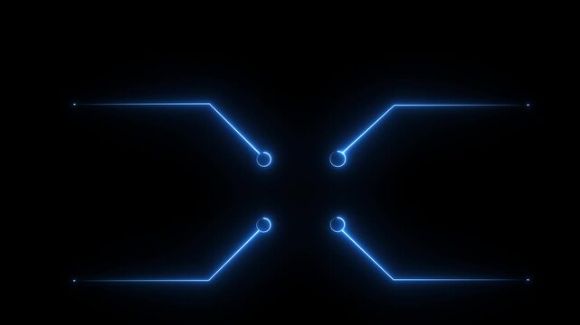 Abstract blue neon circuit board elements and nodes animation on a dark background, technology connection, data processing, or futuristic network 4K Animation.