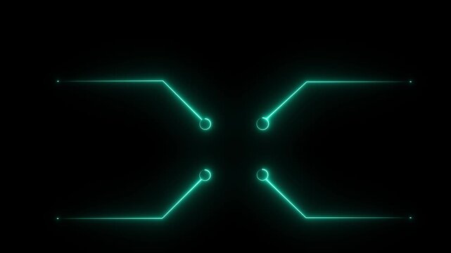 Abstract Cyan neon circuit board elements and nodes animation on a dark background, technology connection, data processing, or futuristic network 4K Animation.