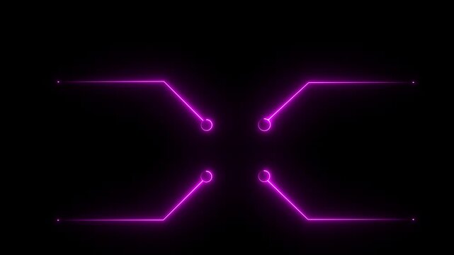 Abstract Pink neon circuit board elements and nodes animation on a dark background, technology connection, data processing, 