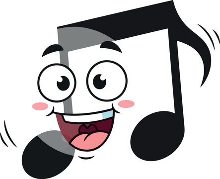 Cartoon eighth note character with smiling face