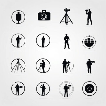&lrm;Set of 6 modern minimalist programmer logo icons, black silhouette style, minimal detail, high contrast black on white background, vector illustration