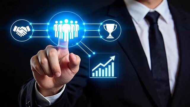Businessman interacting with digital icons