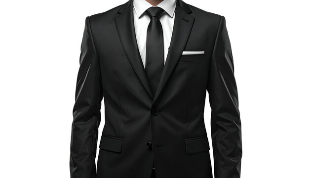 Formal Black Suit With White Shirt And Tie Isolated White Background