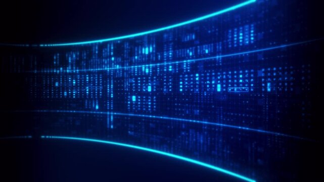 Futuristic screen display matrix, hi-tech digital data telemetry with encrypted numbers, display dynamic background for computer desktop screen display format