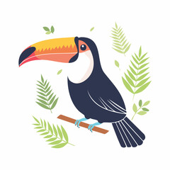 Obraz premium Stylized Toucan Bird Illustration with Tropical Leaves