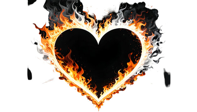 Fiery Heart Flame Border Isolated Transparent Background Realistic