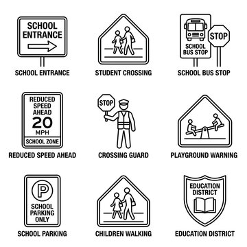 School Zone Warning Signs Collection.