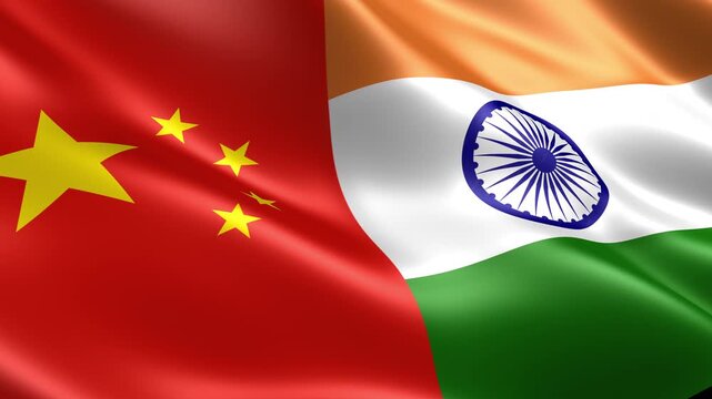 india china waving flags border trade rivalry concept