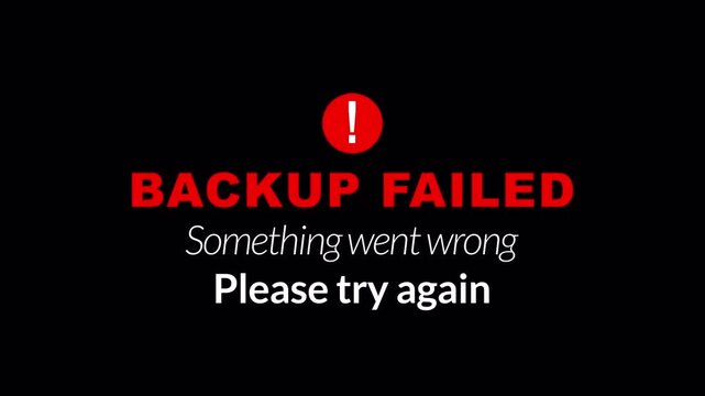 animation of a exclamation mark with the text backup failed something went wrong in 4K animation with alpha channel backup failed animation on transparent background 