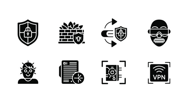 Black hand gesture icons set, minimalist human palm and finger symbols, solid vector silhouette of 8 touch screen and communication signs