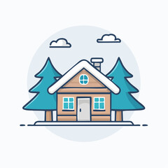 Naklejka premium Cozy Cabin in Snowy Woods