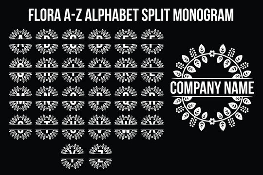Floral Alphabet Split Monogram Vector Set. Botanical Initial Letters for Branding and Logo Design
