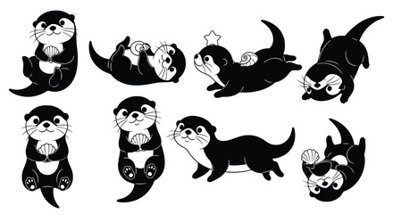 Fototapeta premium Otter silhouette collection playful marine mammal vector illustrations for design