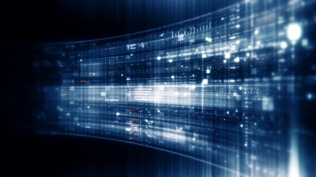 Futuristic screen display matrix, hi-tech digital data telemetry with encrypted numbers, display dynamic background for computer desktop screen display format