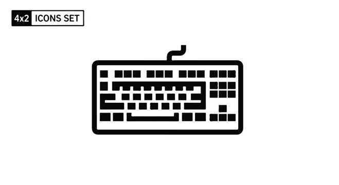 Computer keyboard icon, 42 icons set, black line art, computer equipment symbol, keyboard vector graphics