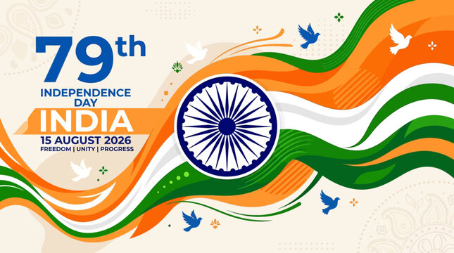 79th Independence Day India 15 August 2026 Celebration With Indian Flag Colors And Birds