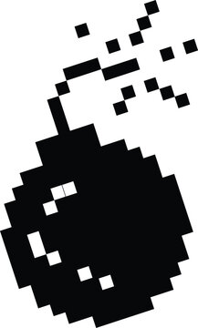 Pixel art bomb icon with lit fuse on white background.

Retro 8-bit explosive bomb vector illustration for games.
