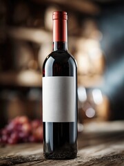 Obraz premium Elegant Red Wine Bottle with Blank Label, Perfect for Branding and Wine Industry Concepts