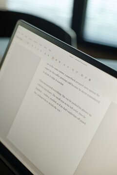 Close up of laptop screen showing part of novel chapter in progress 