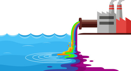 Fototapeta premium Pixel art factory dumping colorful chemical waste into the ocean