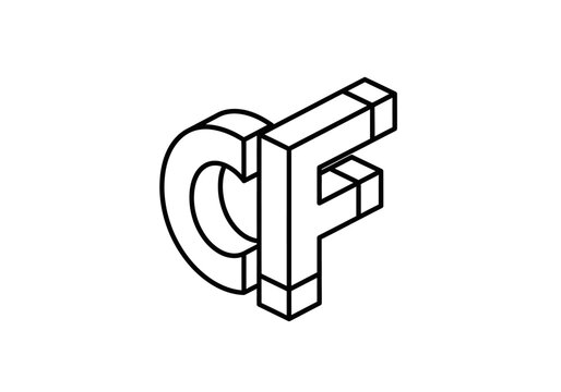 Isometric CF letters logo in minimalist black and white style