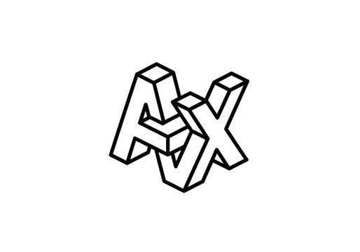 Isometric intertwined letters A and X optical illusion icon