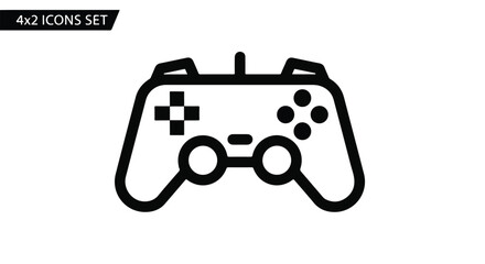 Minimalist gaming controller icon, black line art gamepad vector, modern video game console joystick, 4x2 icons set element for gaming UI © Qarshi Stock