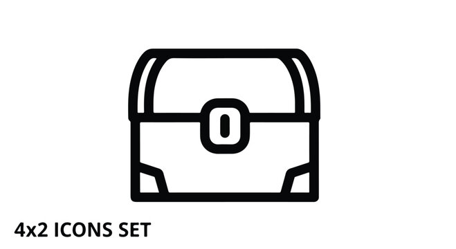 Treasure chest line icon, pirate trunk vector illustration, 4x2 icons set element for gaming interface and adventure web design