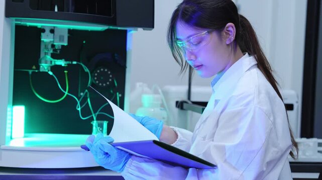 Scientific research action laboratory experiment documentation high-tech environment focused viewpoint innovation insights