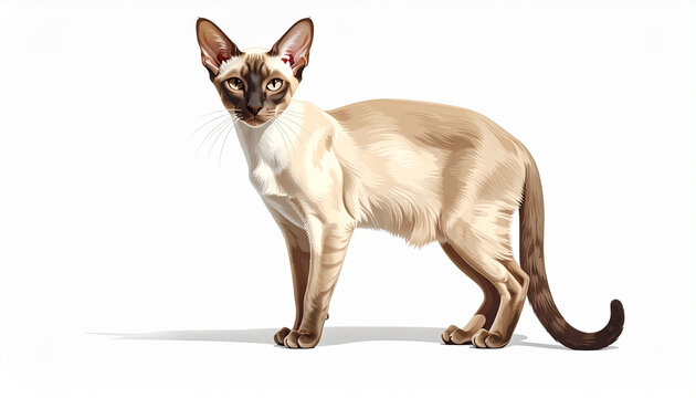 Elegant siamese cat on white background