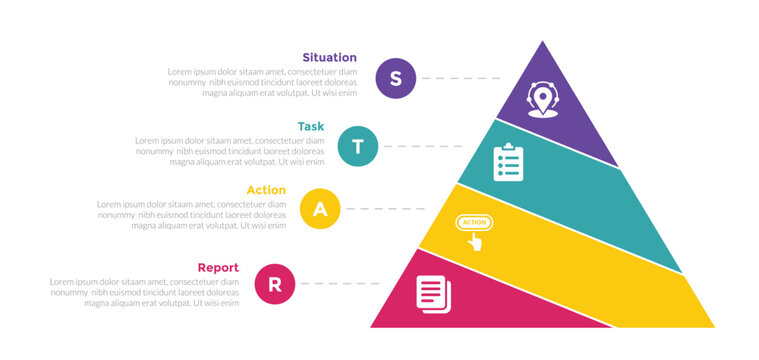 star method technique infographics template diagram with pyramid cut skew with 4 point step design for slide presentation