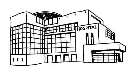Fototapeta premium PNG hospital building doodle illustration, transparent background
