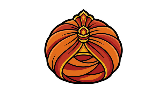 Vibrant Orange Traditional Indian Turban Illustration.